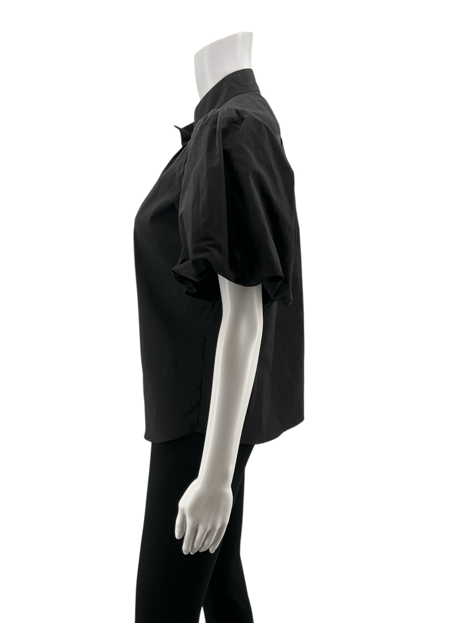 Frame Black Short Sleeve Voluminous Puff Sleeve Poplin Shirt Black Size Small - Size S