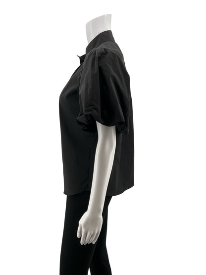 Frame Black Short Sleeve Voluminous Puff Sleeve Poplin Shirt Black Size Small - Size S