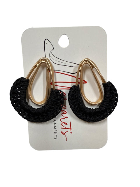 Meruets ORNAMENTS Gold Teardrop Black Braided Cord Drop Earrings