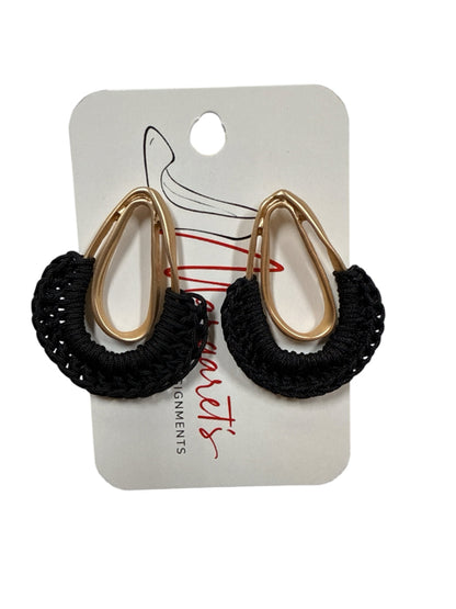 Meruets ORNAMENTS Gold Teardrop Black Braided Cord Drop Earrings