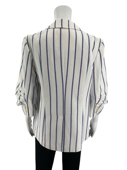 Tyler Boe Striped Cotton Linen Blazer Red White Blue Preppy Size 8