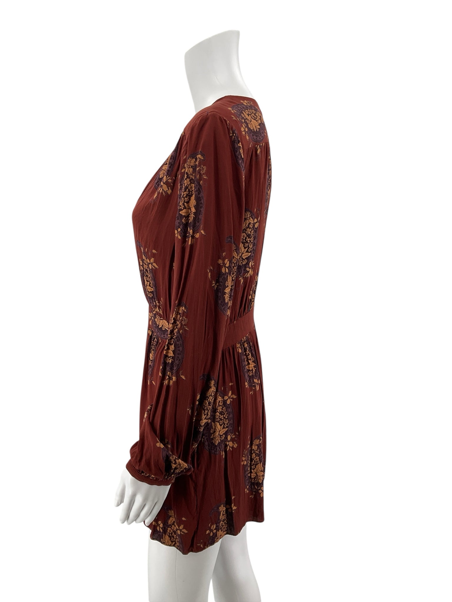 Ecote Rust Paisley Floral Boho Long Sleeve Romper Size 8