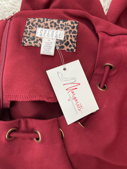 Spence burgundy solid pre-owned ladies dress in size 14, showcasing a classic style and elegant silhouette.