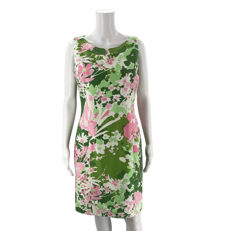 Talbots Green/Pink/White Floral Ladies Pre-Owned Dress - Size 10 Petite - Margaret’s Fine Consignment