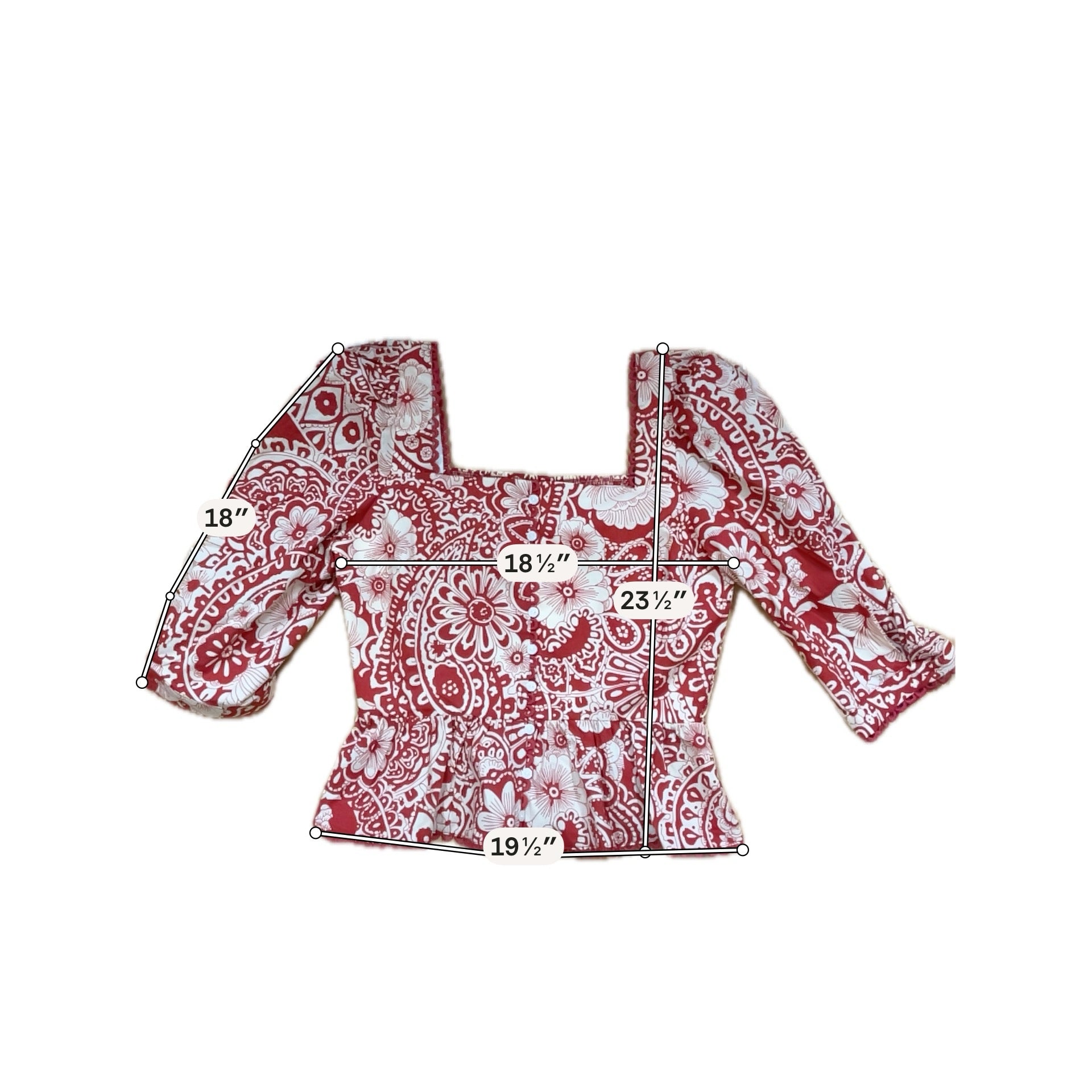 &amp; Merci Red &amp; Cream Floral Paisley Bandana Print Peplum Top Size Medium