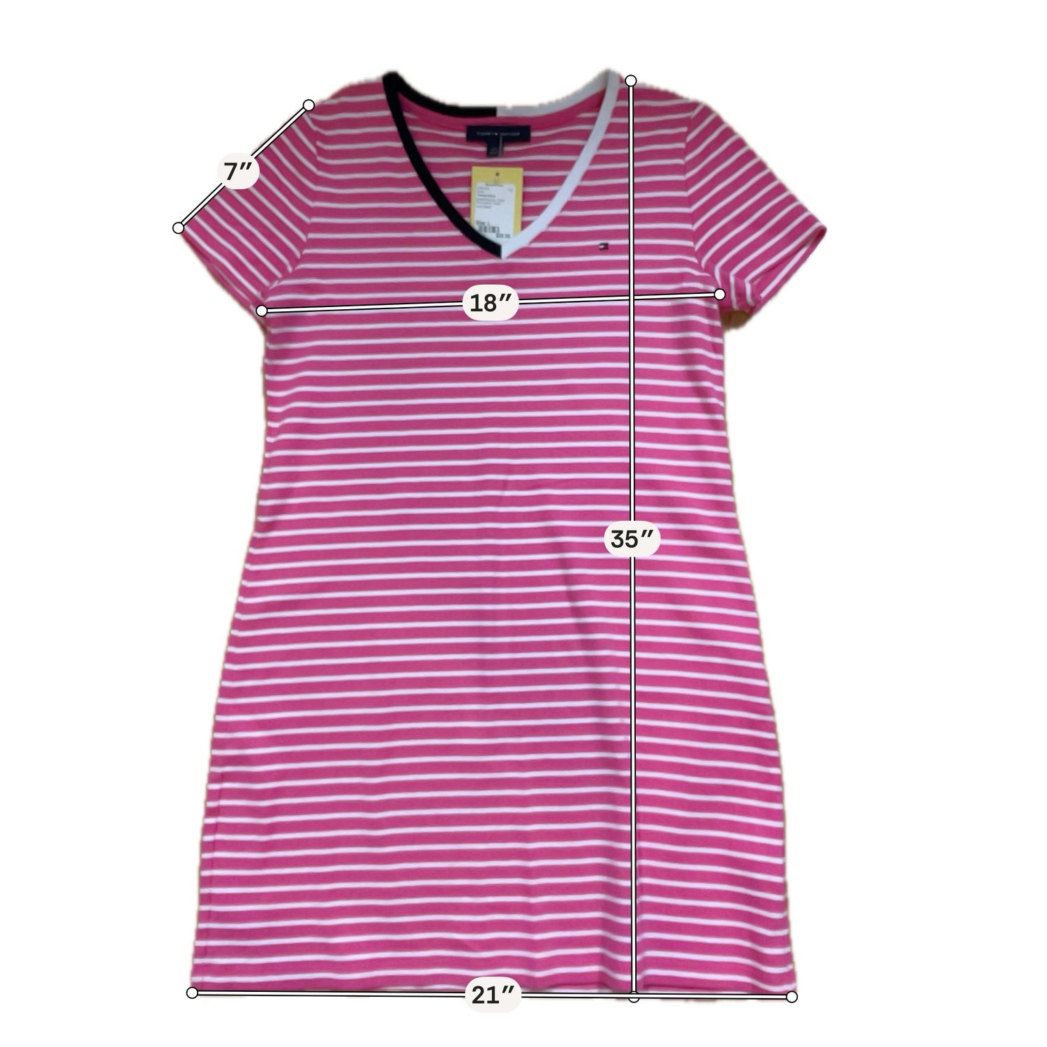 Tommy Hilfiger Striped T-Shirt Dress Pink White Navy V-Neck Cotton Size Large