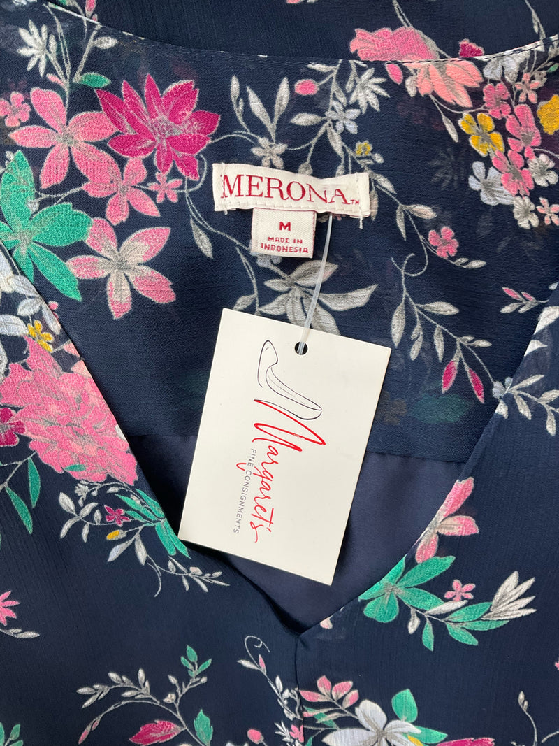 Merona Navy/Multi Floral Pre-Owned Ladies Dress - Size Medium