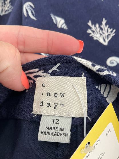 A New Day Seashell Print Linen Blend Skort Navy Blue Size 12