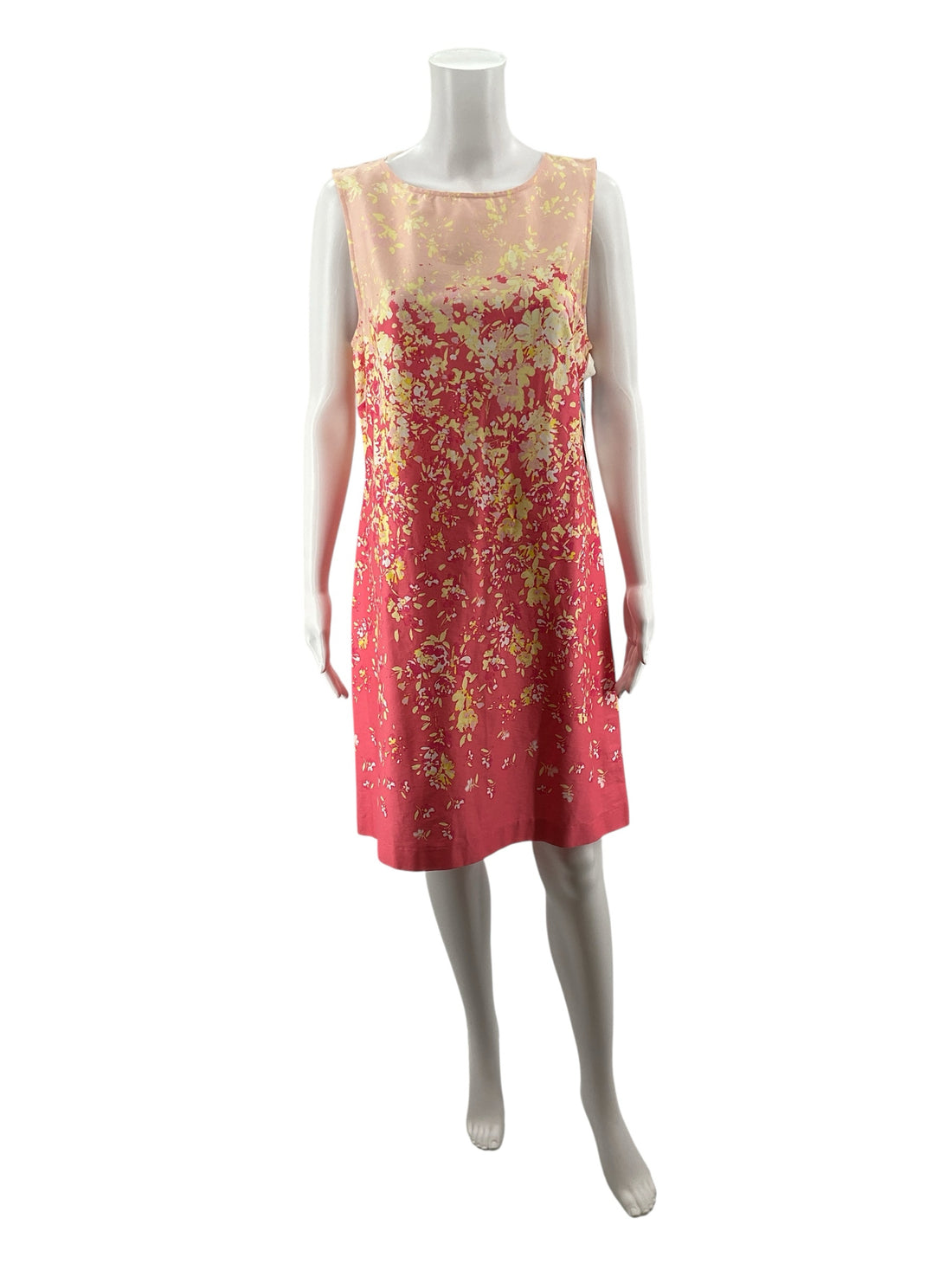 Be by Chetta Coral/Yellow Floral Pre-Owned Ladies Dress - Size 12