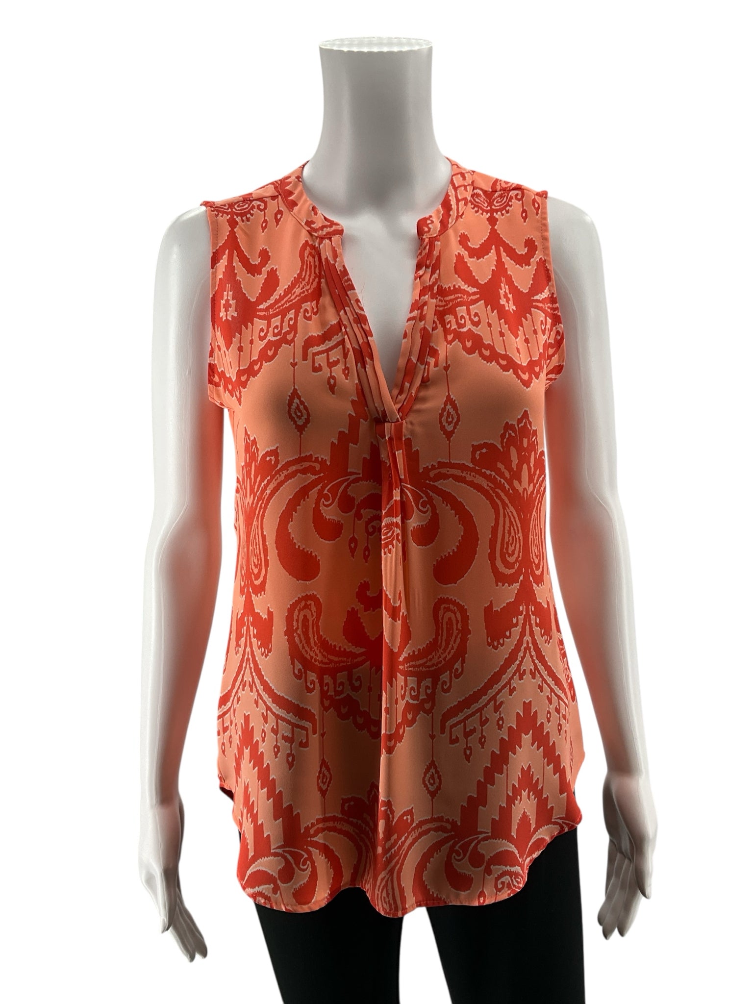 New York &amp; Co Orange Paisley Print Sleeveless Blouse Top XS