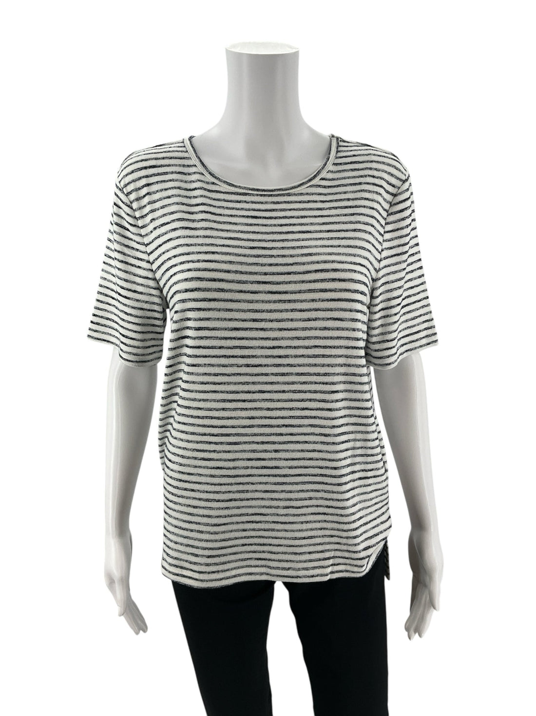 White and blue striped Banana Republic short sleeve tee in boxy fit, size small, with a classic nautical style.