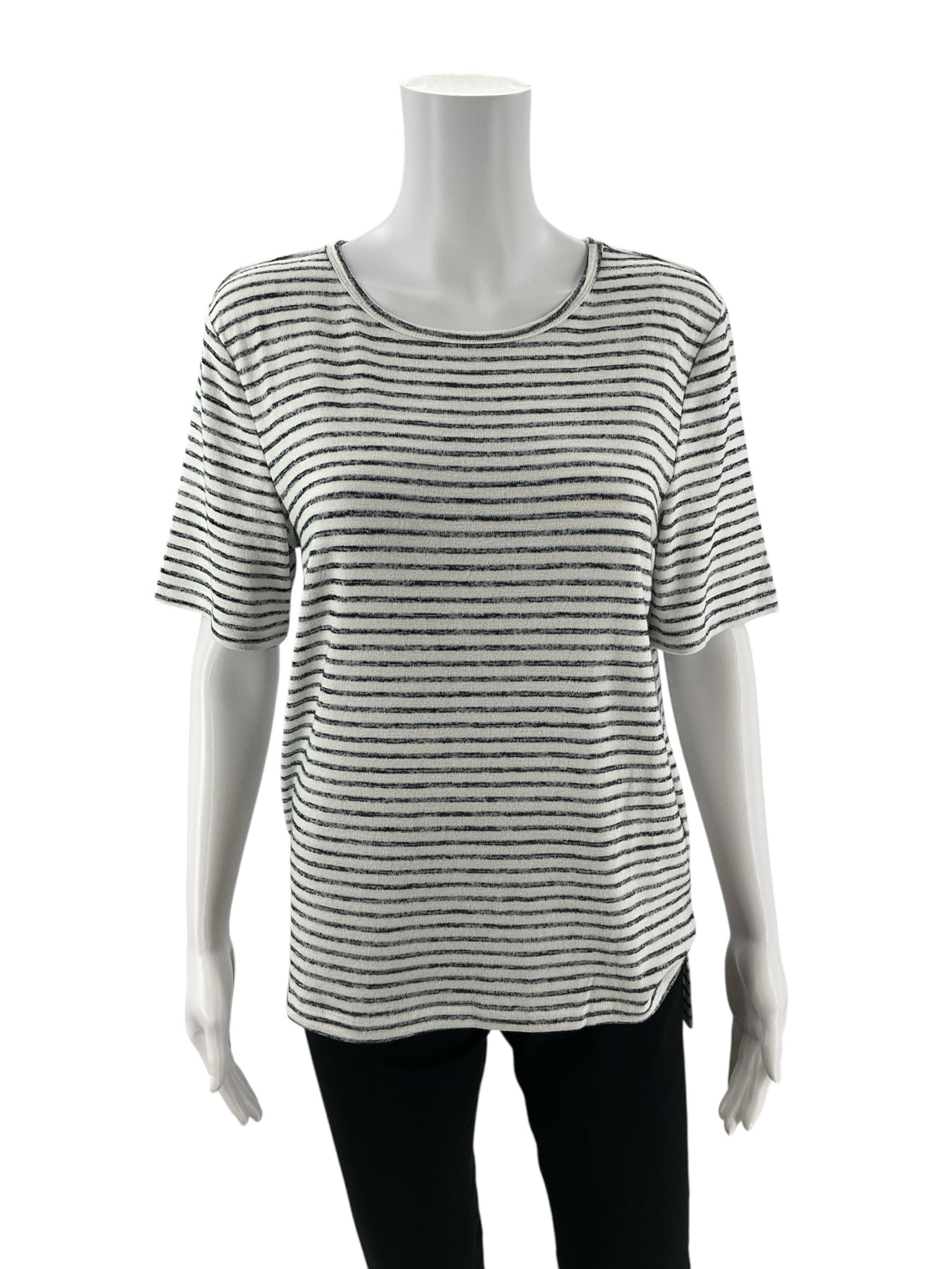 White and blue striped Banana Republic short sleeve tee in boxy fit, size small, with a classic nautical style.