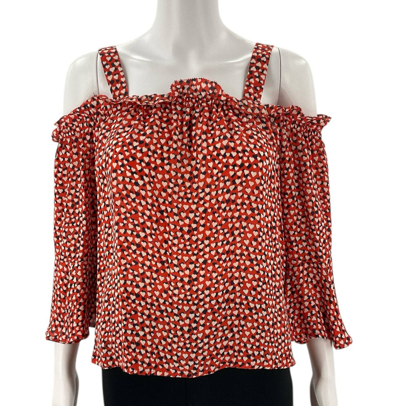 J Crew Orange/Navy/Cream Hearts Pre-Owned Ladies Top - Size 8 Petite - Margaret’s Fine Consignment