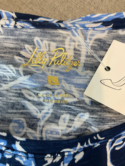 Lilly Pulitzer Etta Tee Casa Del Sol Print Blue White Giraffe Top Size Large