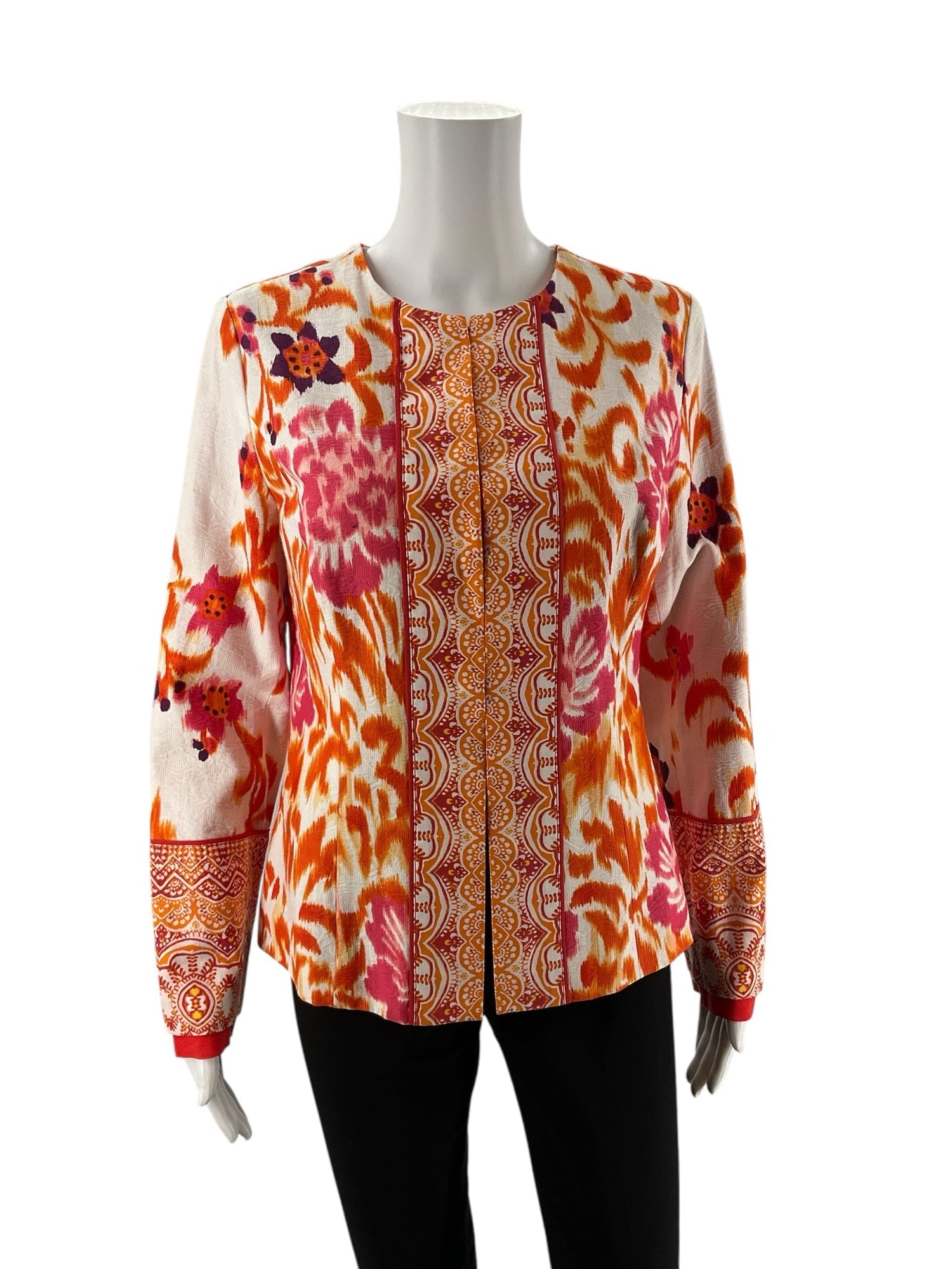 Indikka Orange/Multi Print Pre-Owned Ladies Jacket- Size Small - Margaret’s Fine Consignment