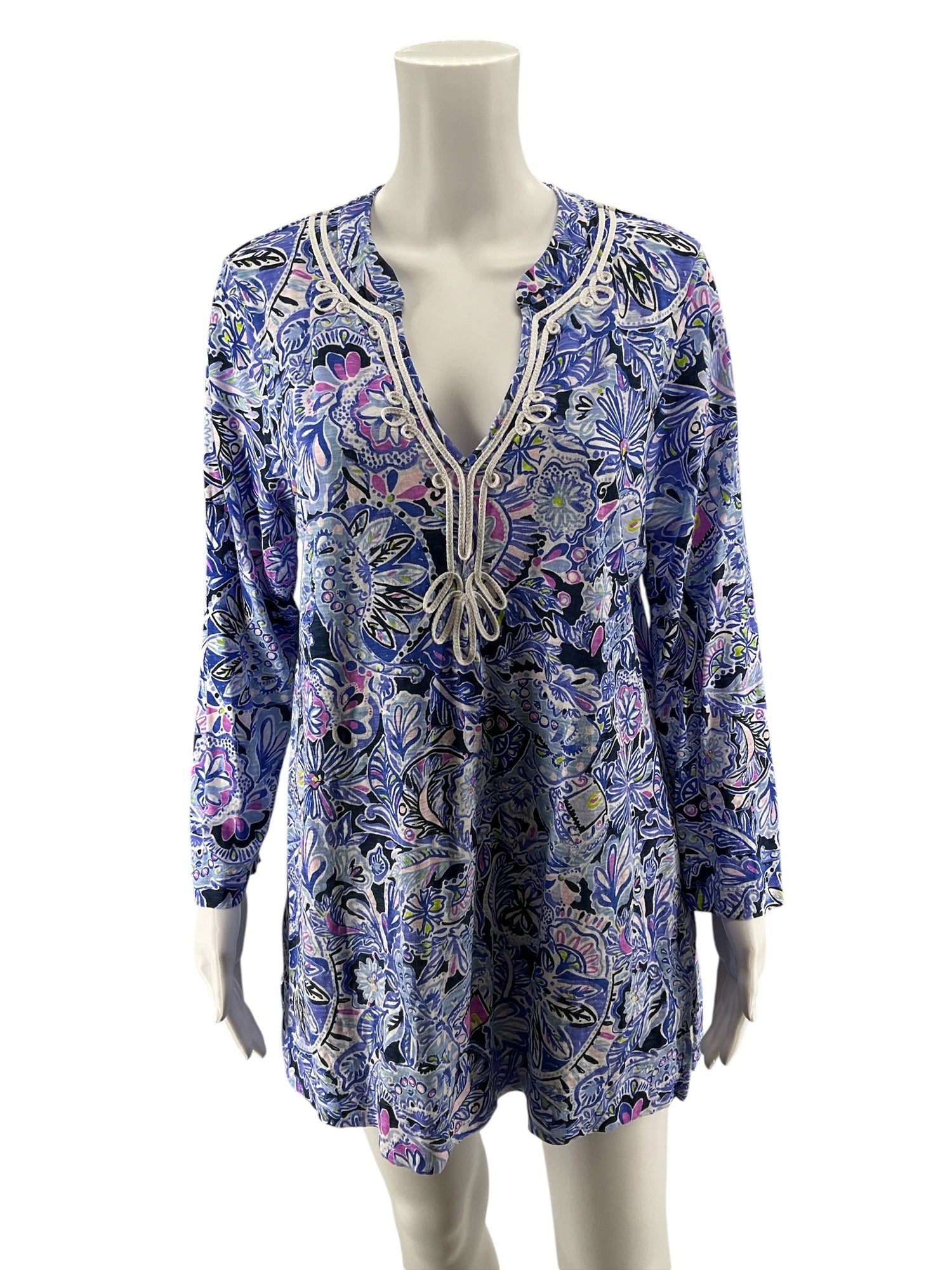 Lilly Pulitzer Marlow Tunic Top Downstairs Print Cotton Size Large