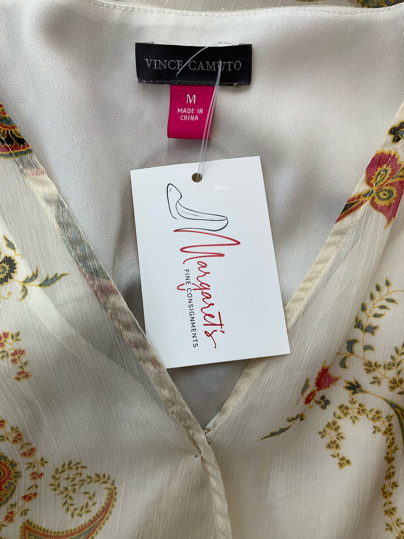 Vince Camuto Cream/Rust Floral Pre-Owned Ladies Top - Size Medium