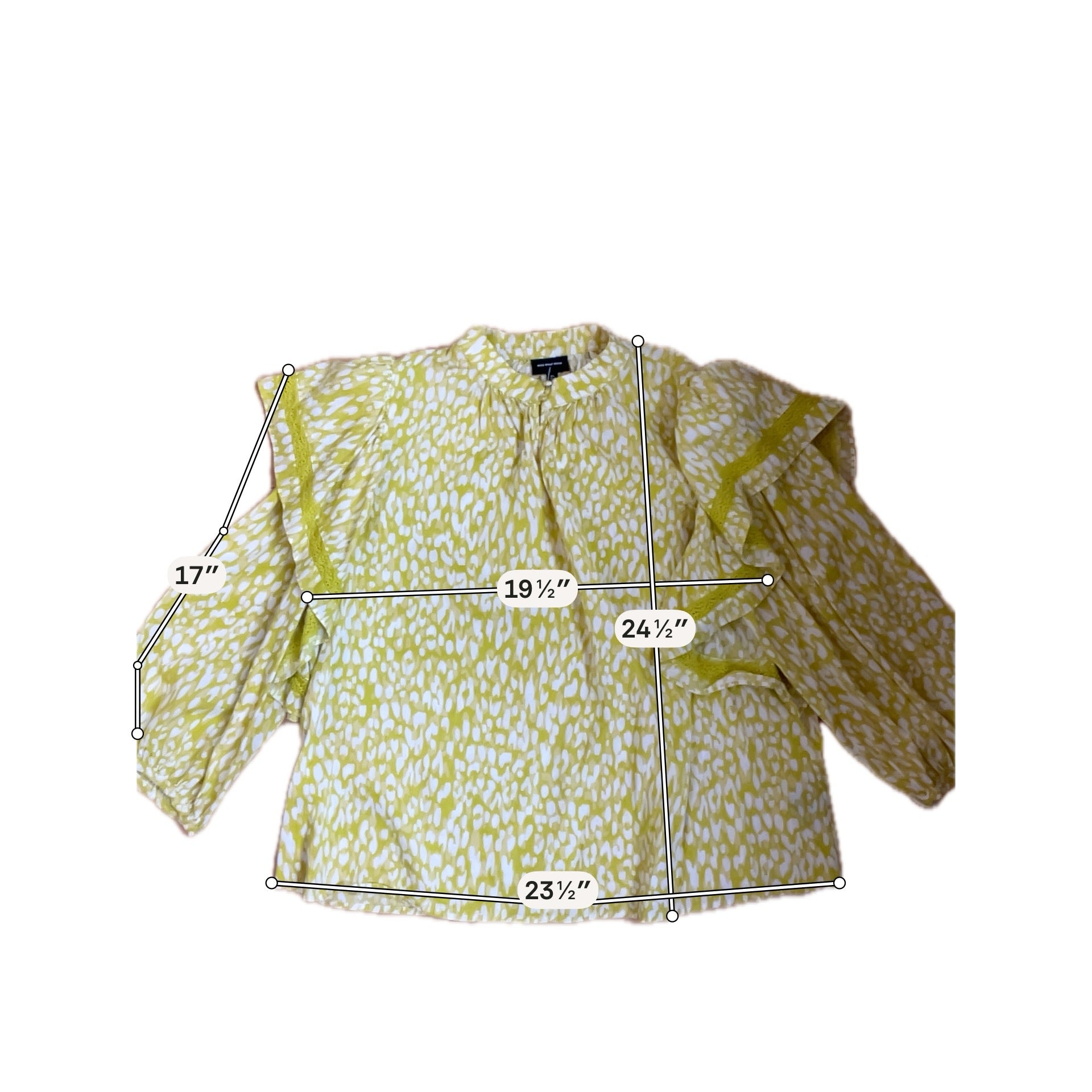 WHO WHAT WEAR mustard/white 3/4 Sleeve Mustard &amp; White Animal Print Ruffle Sleeve Blouse Top Size XL - Size XL