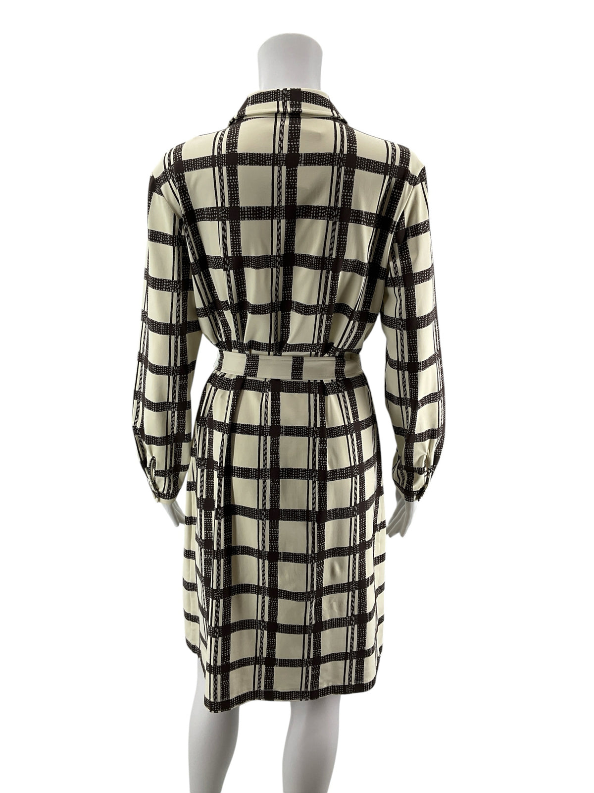 J.McLaughlin Cream &amp; Brown Grid Plaid Catalina Cloth Shirtdress | Size Medium