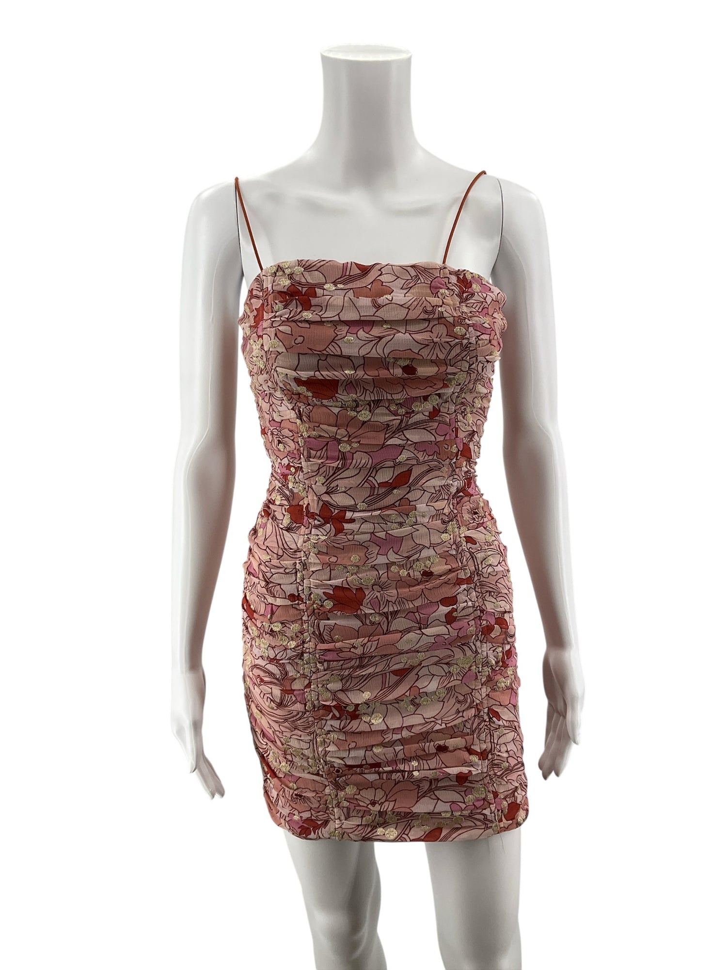 BTFL-Life Ruched Floral Metallic Bodycon Mini Dress Size XS