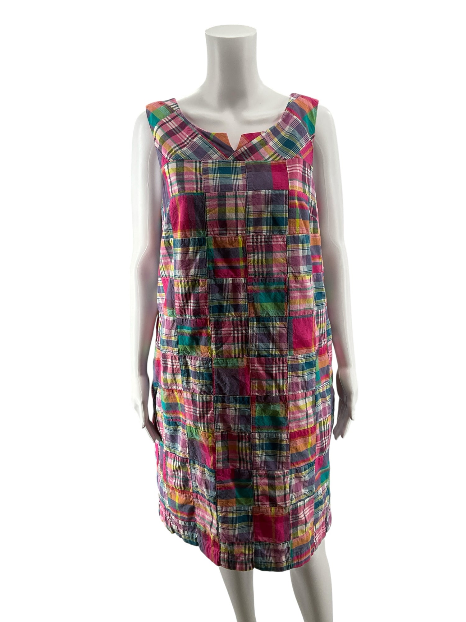 Talbots Patchwork Madras Plaid Cotton Shift Dress Size 12