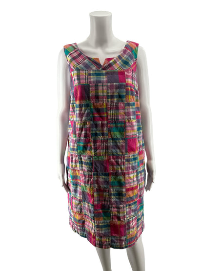 Talbots Patchwork Madras Plaid Cotton Shift Dress Size 12
