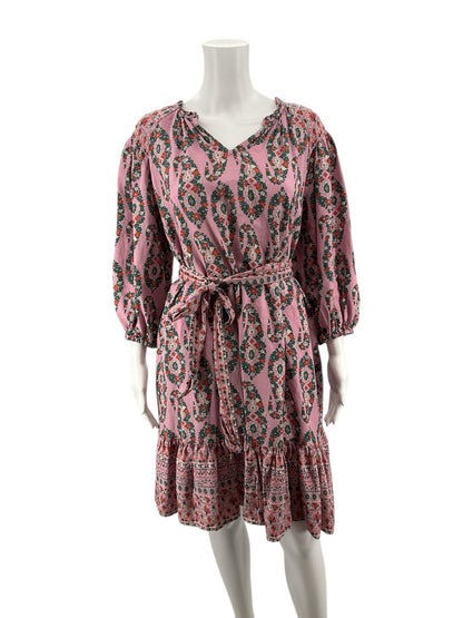 Knox Rose purple/green/orange/pink 3/4 Sleeve Floral Boho Midi Dress Tie Waist 3/4 Sleeve Small - Size S