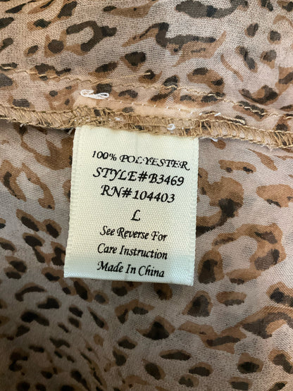 Blu Pepper Leopard Print Sheer Roll Tab Sleeve Blouse Top Brown Size Large
