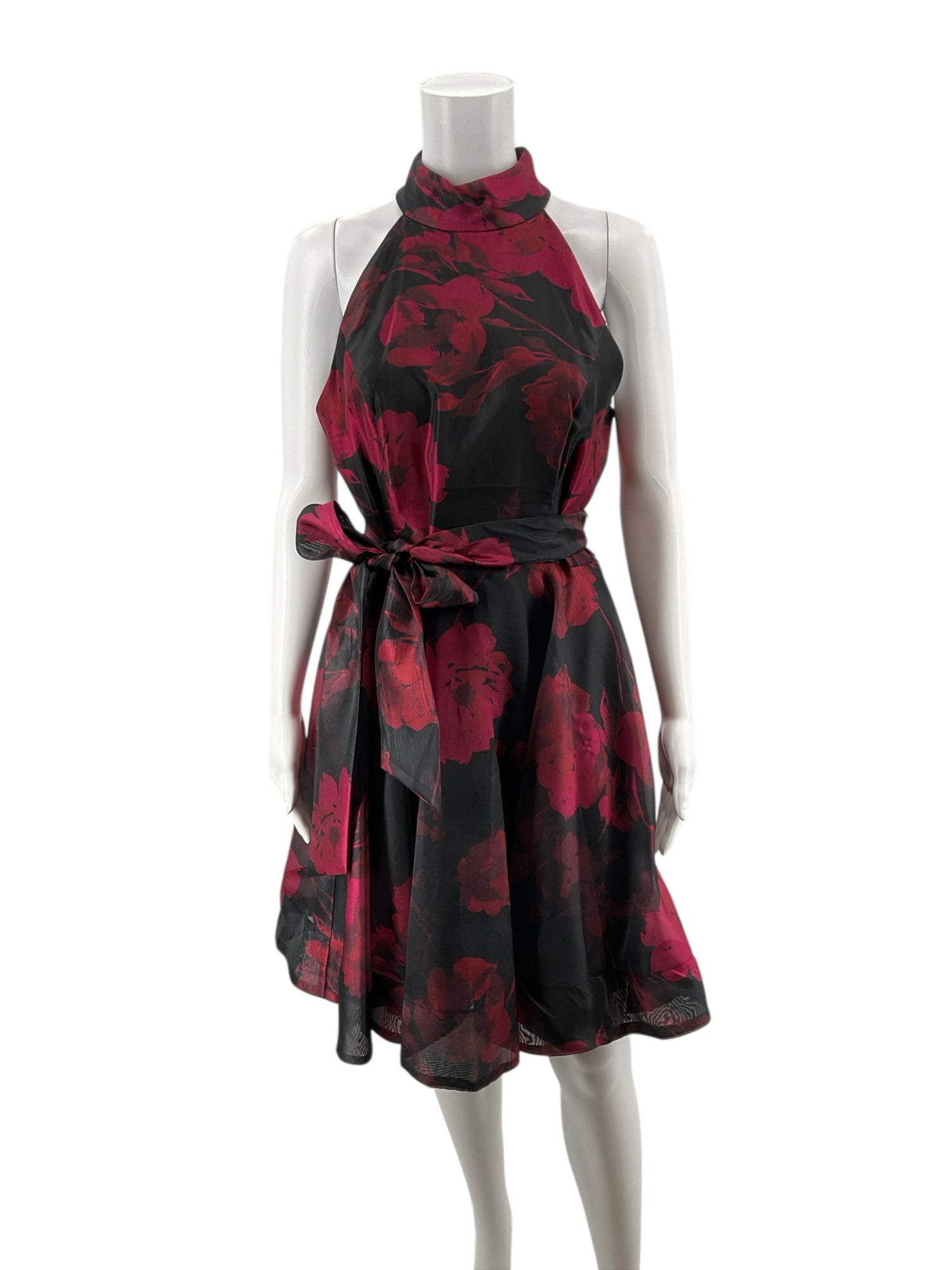 Taylor black/maroon Dress Floral Halter A-Line Cocktail Dress Black Maroon Size 10 - Size 10