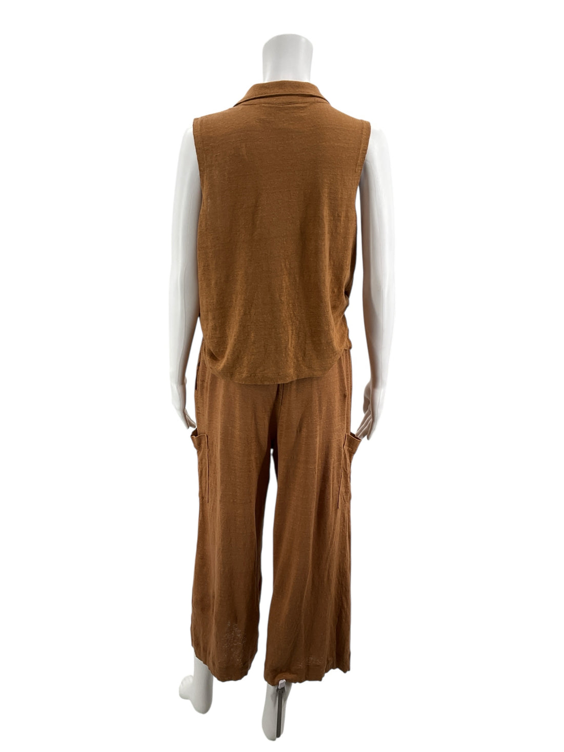 Nicole Miller New York Taupe Linen Two-Piece Set Top &amp; Pants Size Medium