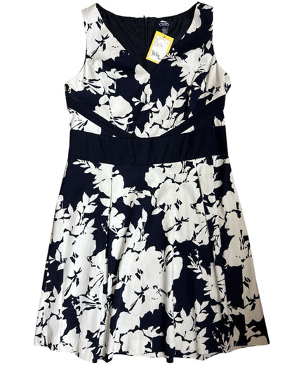 Chaps Navy Blue &amp; White Floral Sleeveless Fit &amp; Flare Dress Size 14