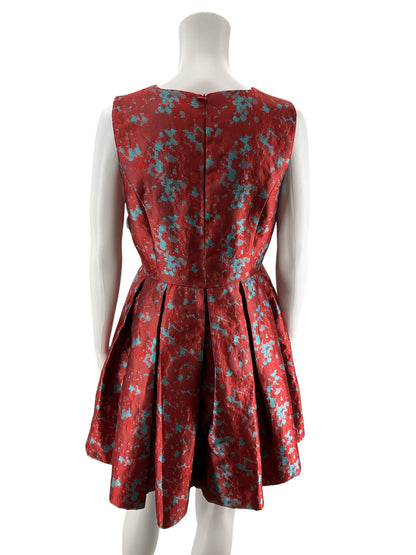 BB Dakota Jayla Red Teal Abstract Jacquard Fit &amp;amp; Flare Dress Size 8