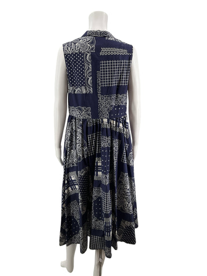Isaac Mizrahi for Target navy/white Maxi Navy Paisley Bandana Print Shirtdress Size Large - Size L