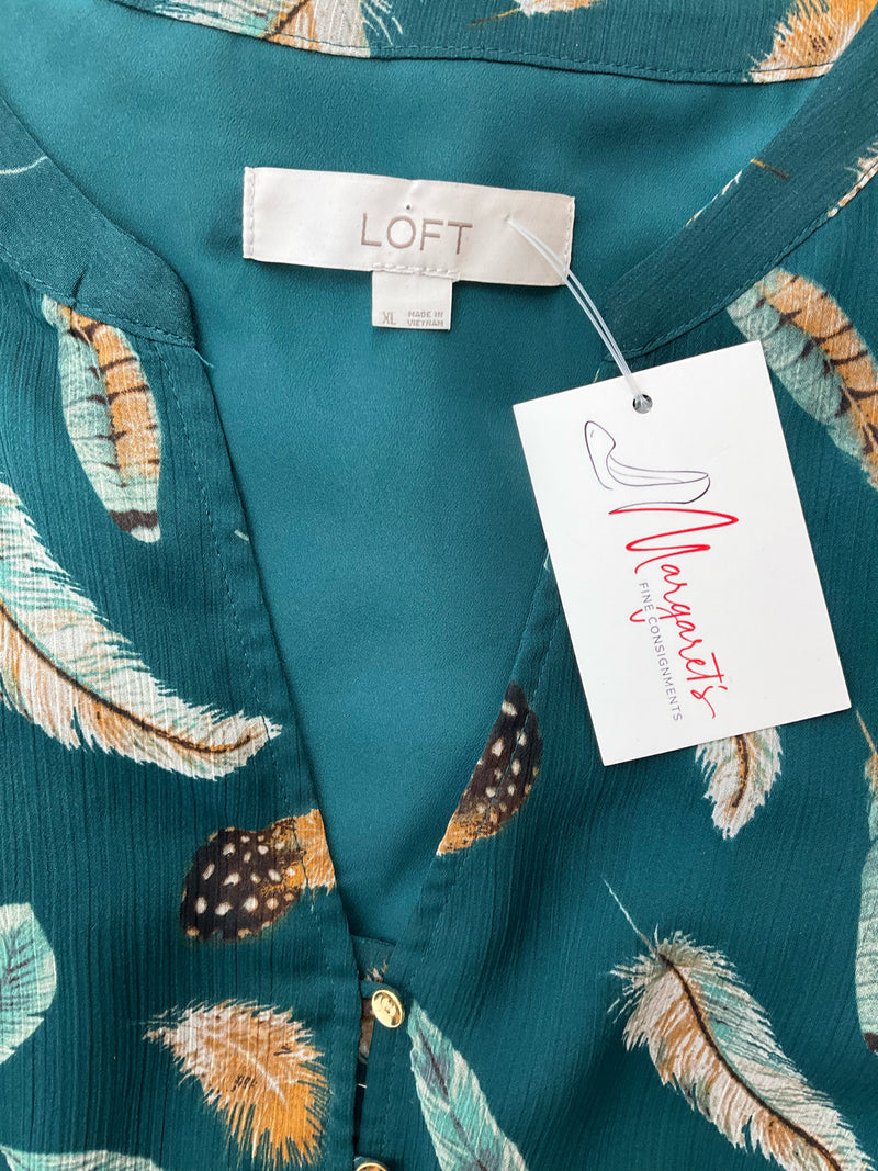 Loft Teal/Tan Feathers Pre-Owned Ladies Dress - Size XL