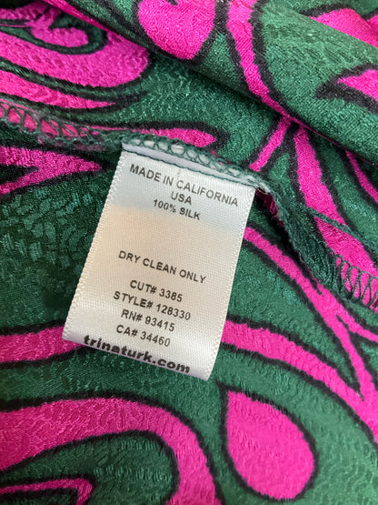 Trina Turk Jacquard Swirl Print 100% Silk Mini Dress Fuchsia Green Size 0