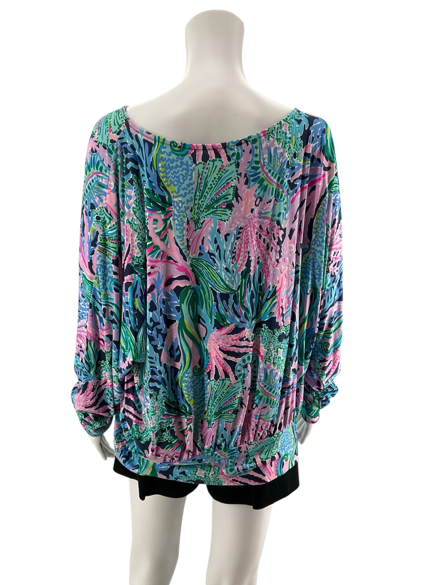 Lilly Pulitzer Neveah Top Sink Or Swim Print Blouson Dolman Sleeve L