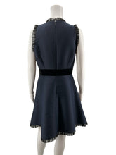 Kate Spade New York navy/black Fit and Flare Navy Pleated Trim Fit & Flare Dress with Velvet Bow Size 8 - Size 8