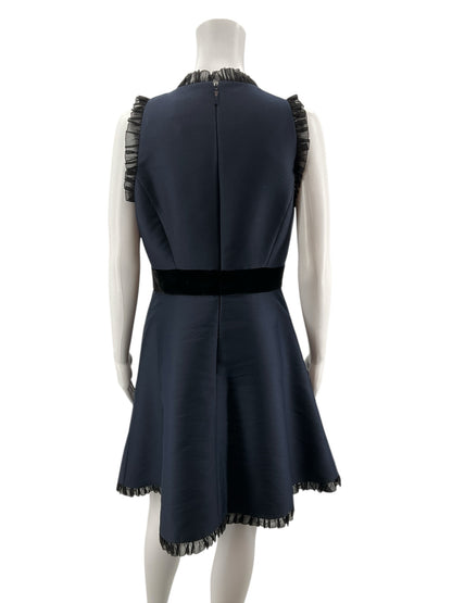 Kate Spade New York navy/black Fit and Flare Navy Pleated Trim Fit &amp; Flare Dress with Velvet Bow Size 8 - Size 8