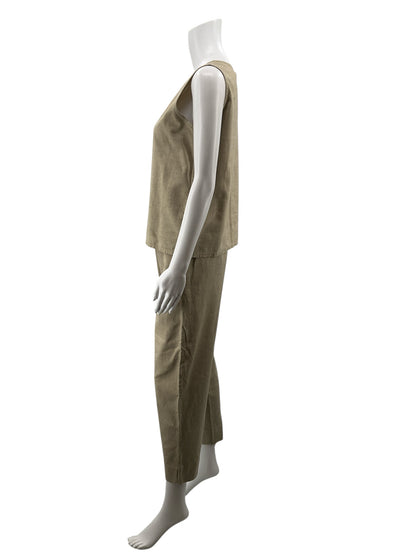 AK MAGiK Vintage Tan Cotton 2-Piece Boho Top &amp;amp; Pants Set Size Small