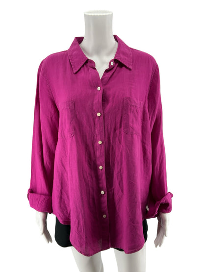 Lilly Pulitzer Sea View Fuchsia Pink Linen Button Down Top Size Large