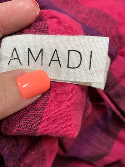 Amadi Anthropologie Tiered Striped Romper Cotton Linen Pink Purple XS
