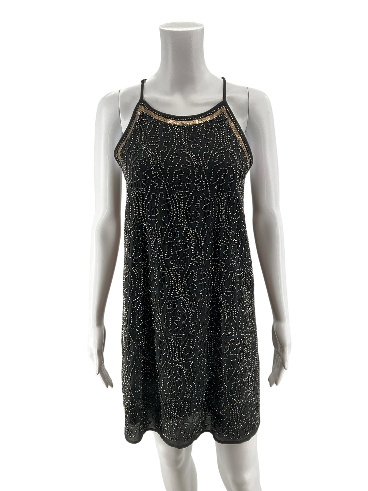 alfa™ Beaded Sequin Halter Neck Mini Dress XS Black Bronze - ONLINE ONLY