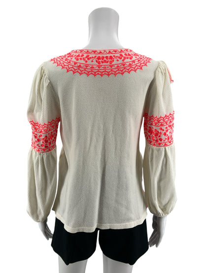 Maeve by Anthropologie Adelina Embroidered Peasant Top XS Boho Cotton Blouse