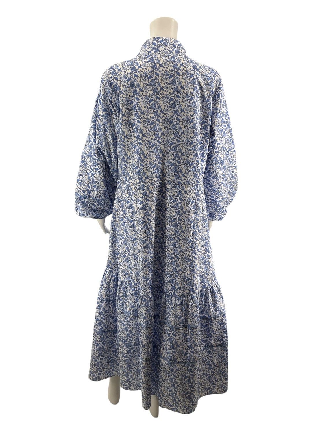 Hyacinth House blue/white Boho Holland Dress Blue Toile Floral Midi XL - Size XL