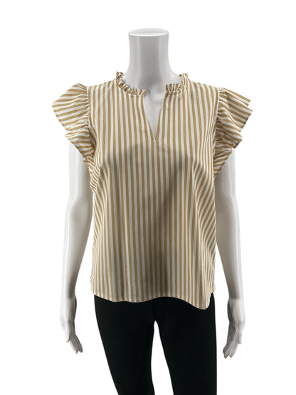 Ann Taylor tan/white Cap Sleeve Tan &amp; White Stripe Flutter Sleeve Top Size XS - Size XS
