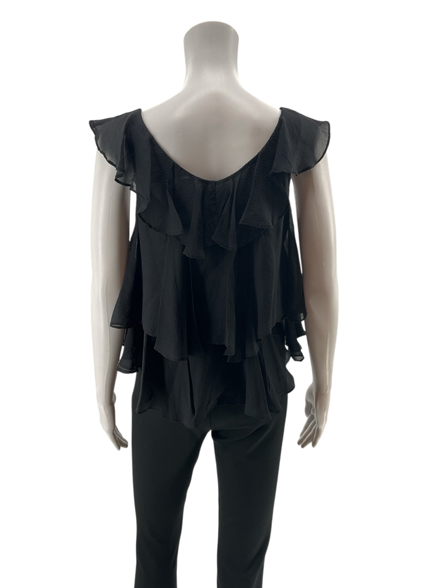 Twelfth Street by Cynthia Vincent Black Silk Cascading Ruffle Top Size 4