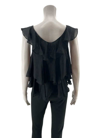 Twelfth Street by Cynthia Vincent Black Silk Cascading Ruffle Top Size 4