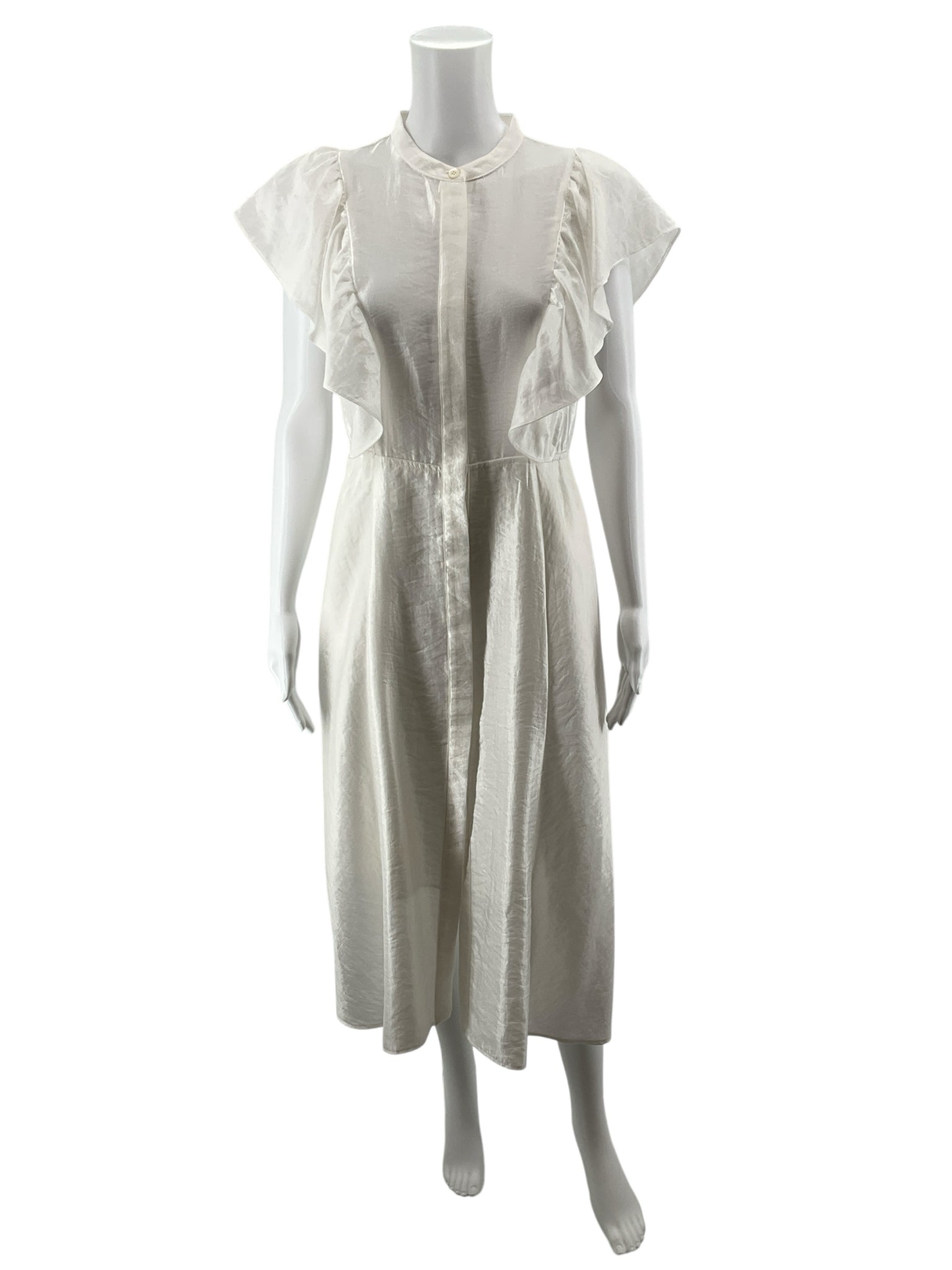 Jessie Liu San Francisco White 100% Linen Ruffle Sleeve Midi Dress Size Large