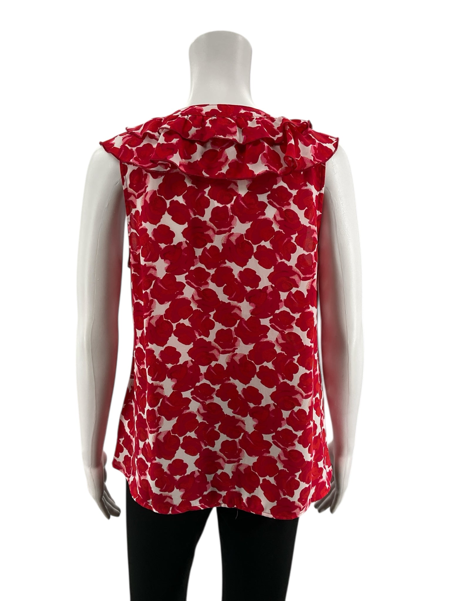 cabi White/Red Sleeveless Rose Top Floral Ruffle V-Neck Sleeveless Blouse Size Small - Size S