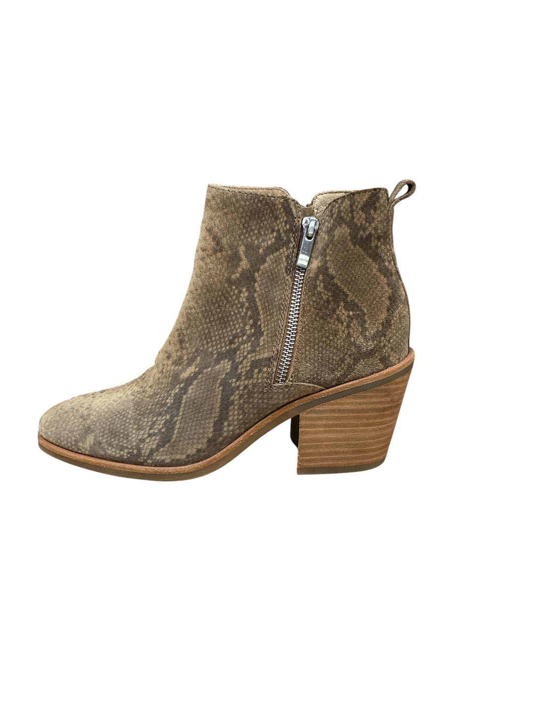 Sofft Bellis Brown Snake Print Suede Ankle Booties Side Zip Block Heel Size 8.5